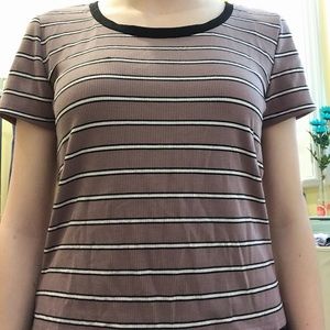 plum striped shirt sleeve tee shirt